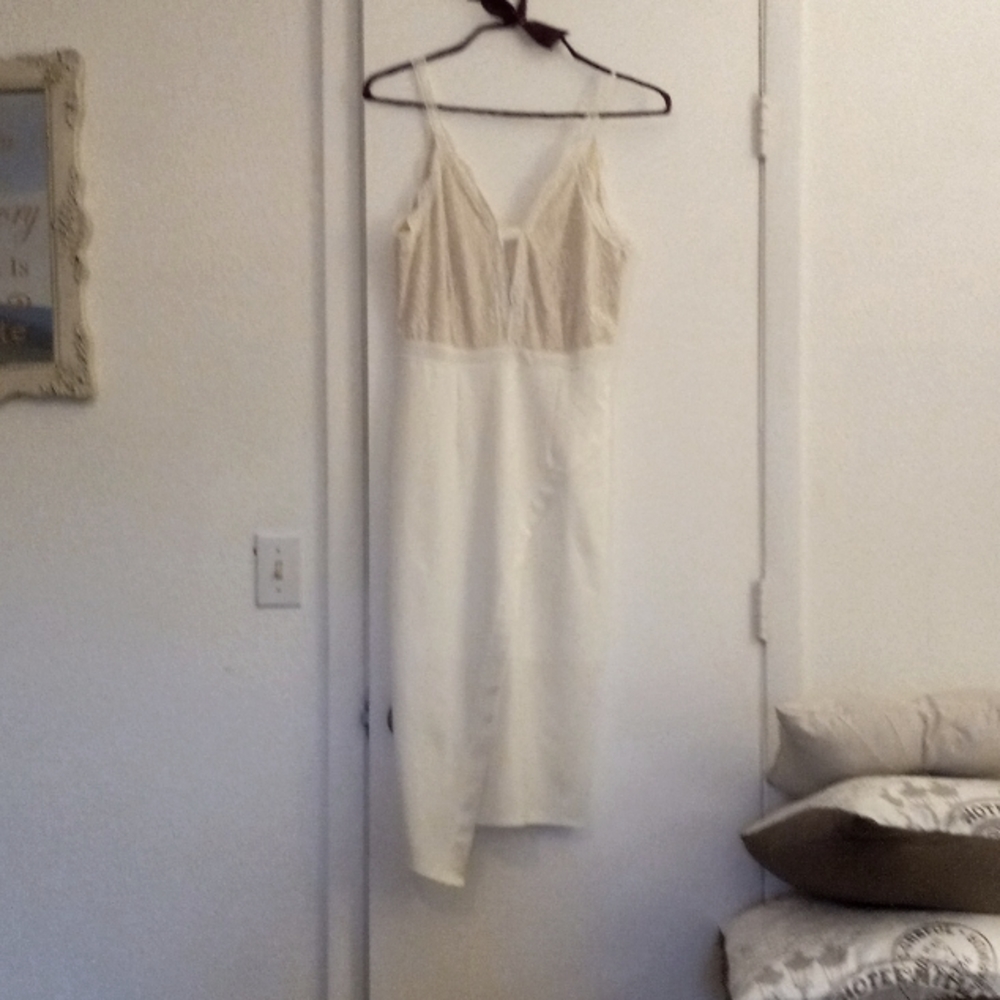 Bone/with nude lace top party dress